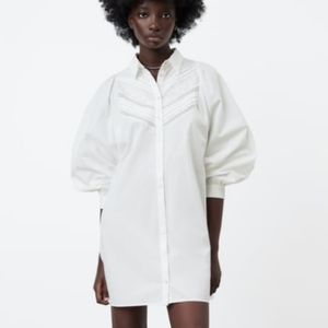 Zara White Embroidered Poplin Blouse